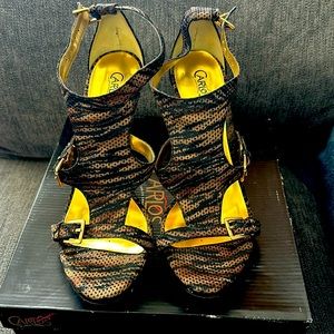 Carlos Santana Ankle Strap Sequin Stilletos. Size 10 M.